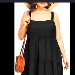 ava & Viv shirred tiered midi dress in black size plus 3x